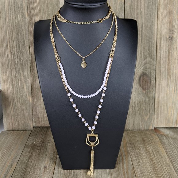 🌟 3/$15 🌟 Long Gold Tone Multi Strand Beaded Fashion Necklace w/ Tassel - Picture 1 of 8